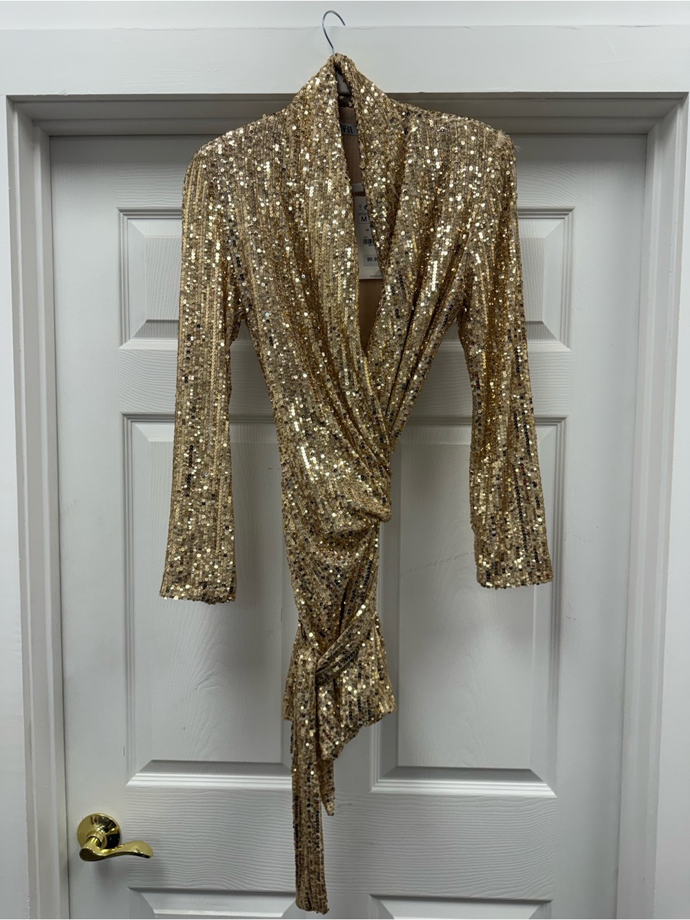 NWT Zara gold wrap dress size medium